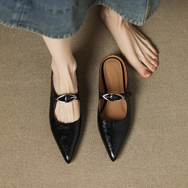 Pointed Toe Buckle Strap Low Heel Mary Jane Pumps