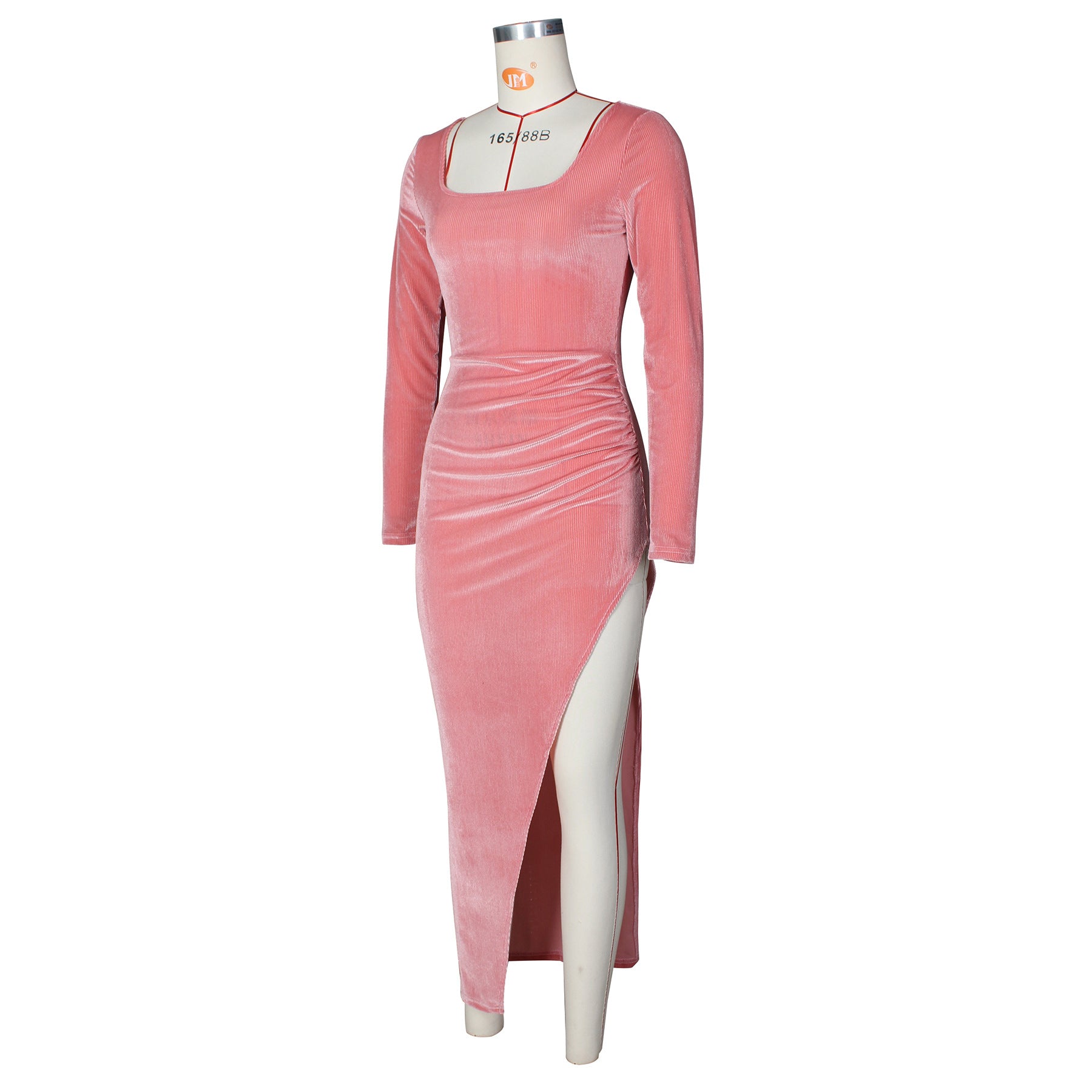 Refined Velvet High Waist Slit Maxi Dress Long Sleeve Evening Party Dress