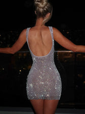Glitter Square Collar Backless Party Dress 3