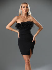 Saga Strapless Feather Trimmed Mini Dress In Black 3