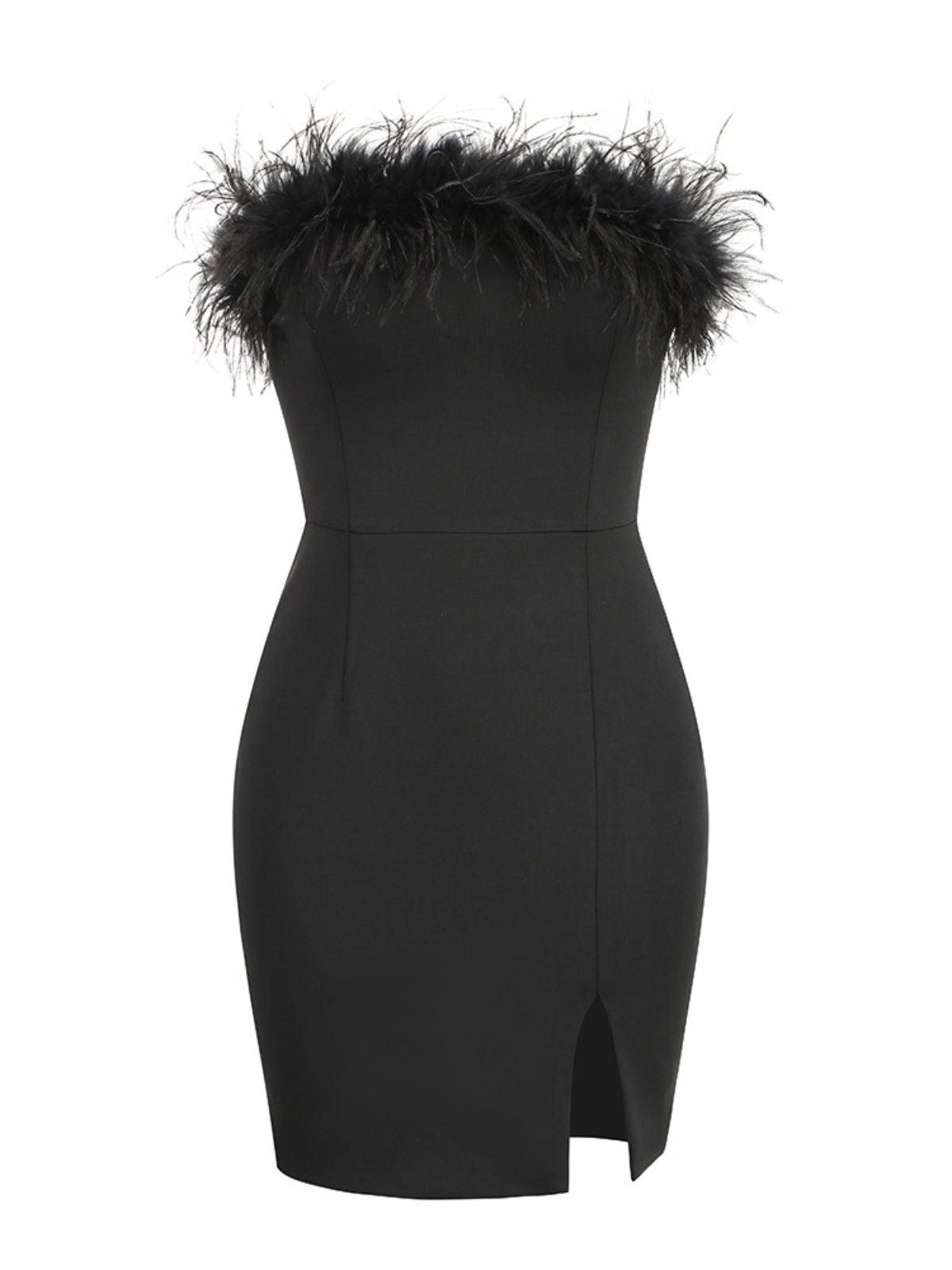 Saga Strapless Feather Trimmed Mini Dress In Black 6