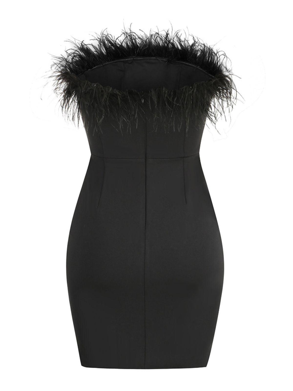Saga Strapless Feather Trimmed Mini Dress In Black 7