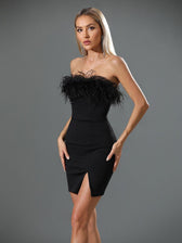Saga Strapless Feather Trimmed Mini Dress In Black 2