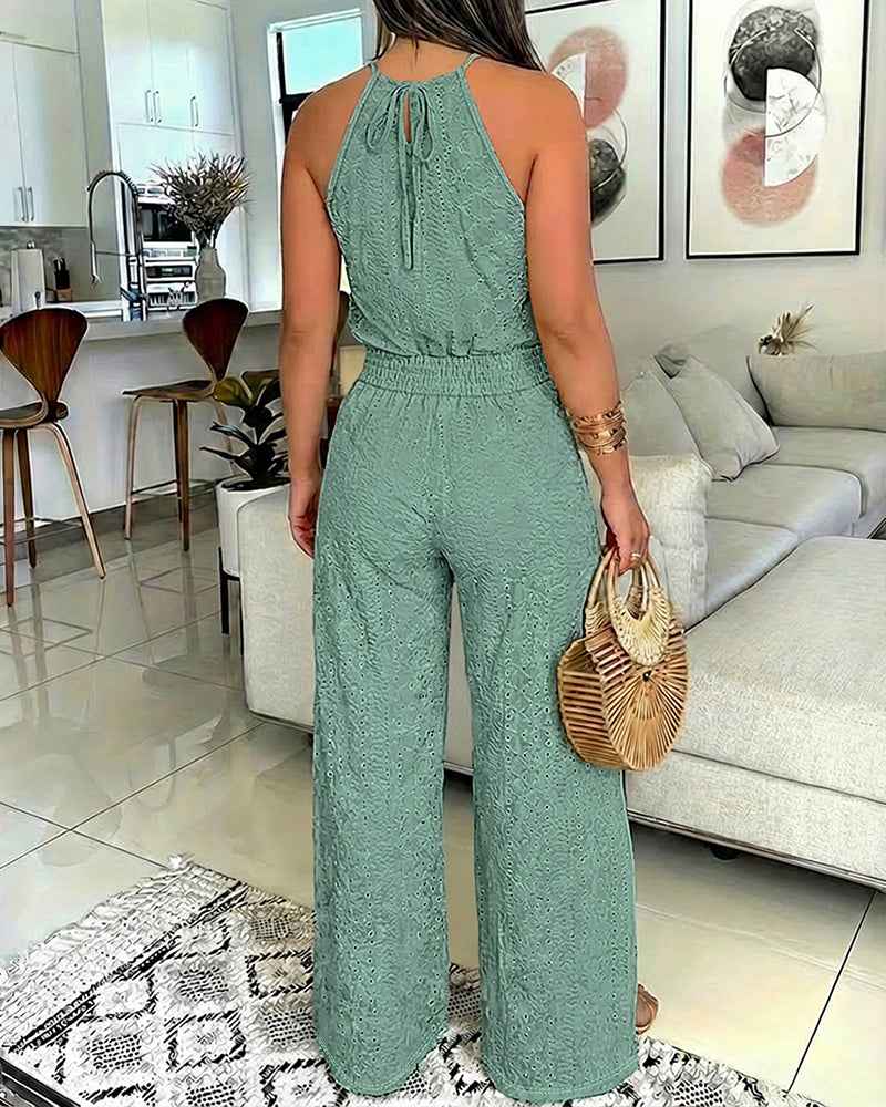 Elegant Textured Two-Piece Vacation Set with Adjustable Waist & Pocket