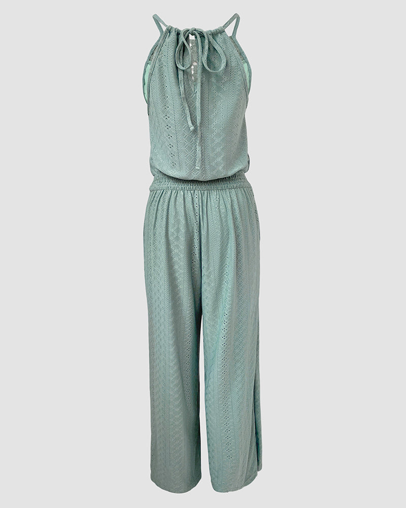 Elegant Textured Two-Piece Vacation Set with Adjustable Waist & Pocket