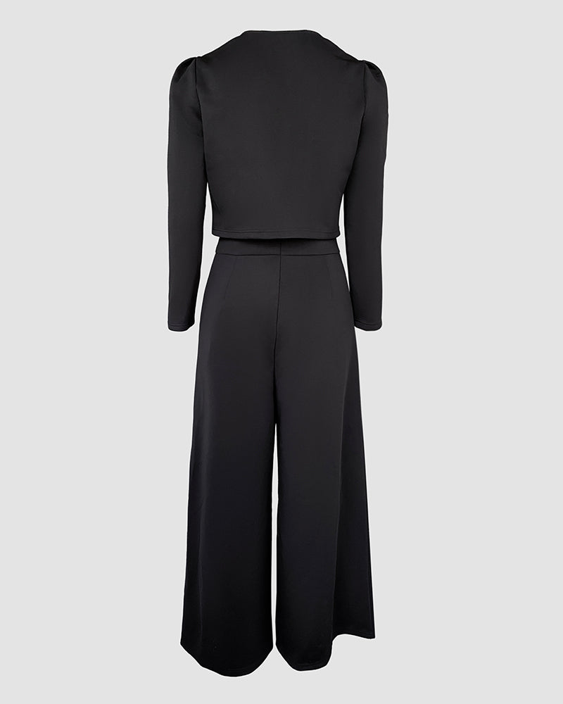 Women's Black Wide Leg Sleeveless Square Neck Jumpsuit with Pockets & Belt