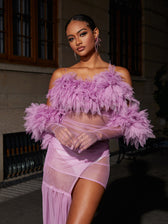 Satine Spaghetti Tulle Maxi Dress With Gloves In Lilac 4