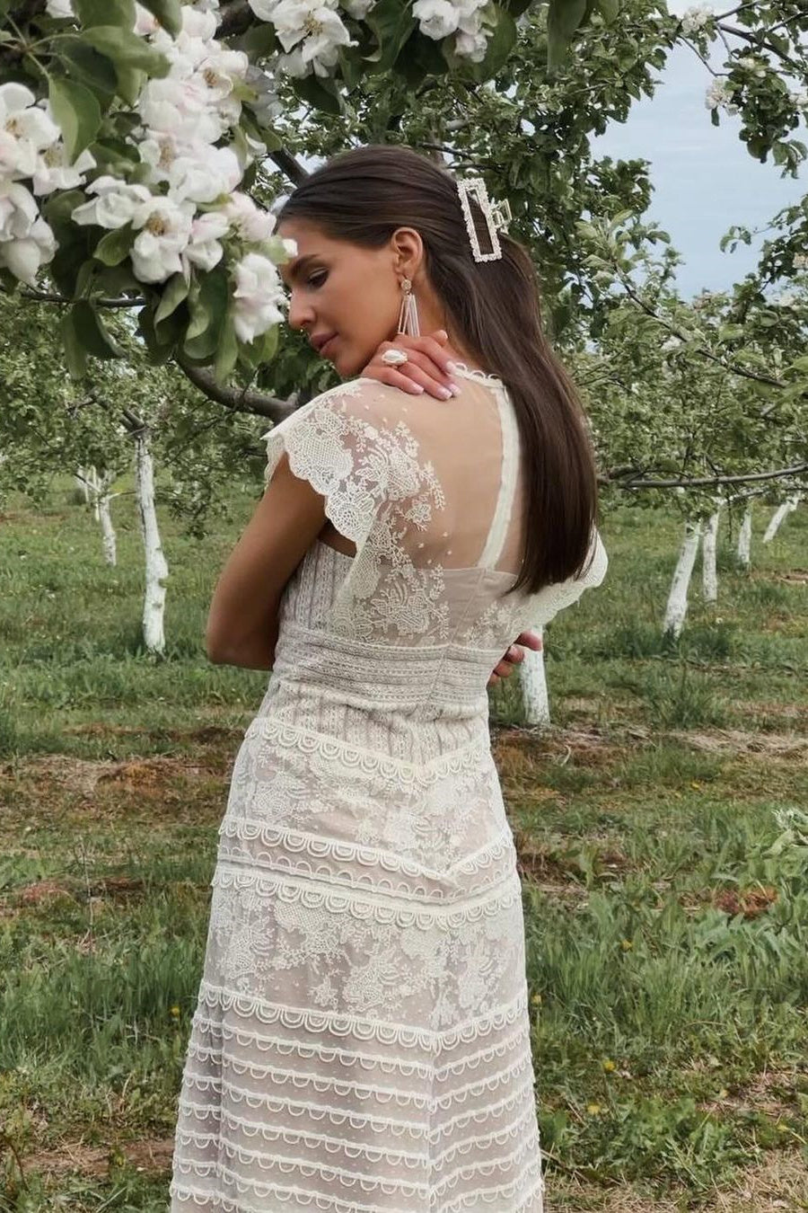 Flower Lydia Embroidered Mesh Midi Dress