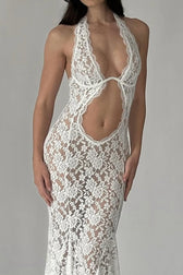 Frederica Halter Cutout Lace Maxi Dress 8