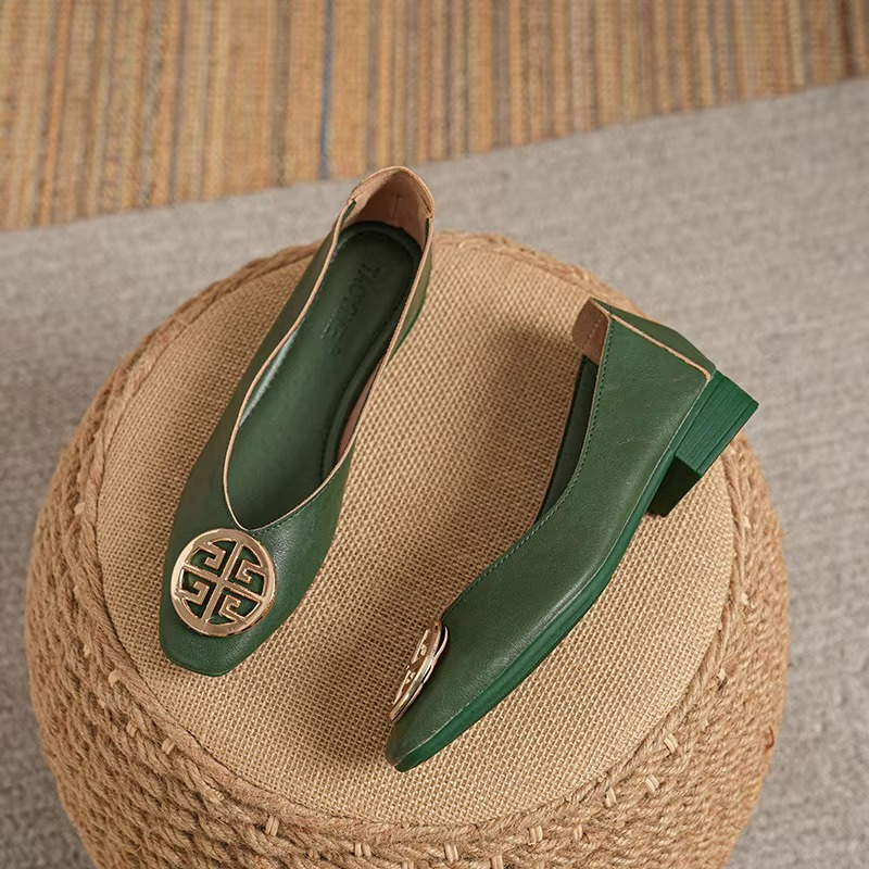 Square Toe Metal Medallion Ballet Flats
