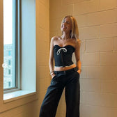 Black Bow Stylish Hook Crop Top