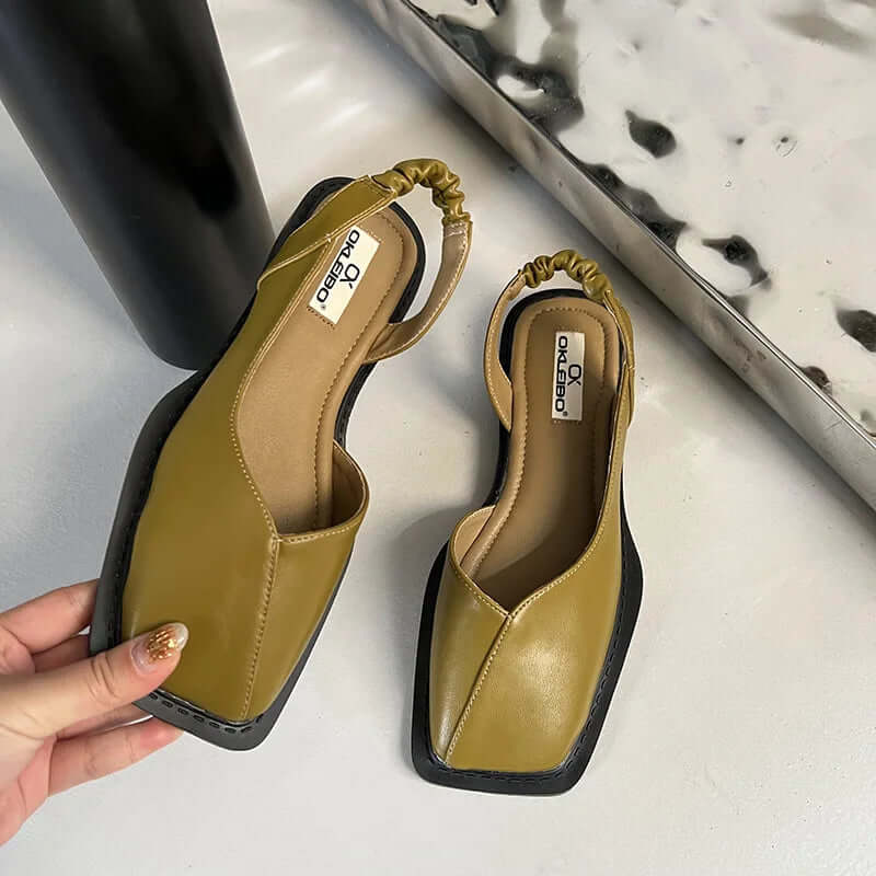 Square Toe Elastic Slingback Flat Sandals