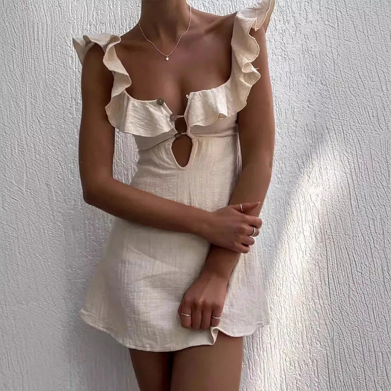 Eleanor Effortless Women's Short Summer Dress with V Neck and Ruffles Evening Wear Edit