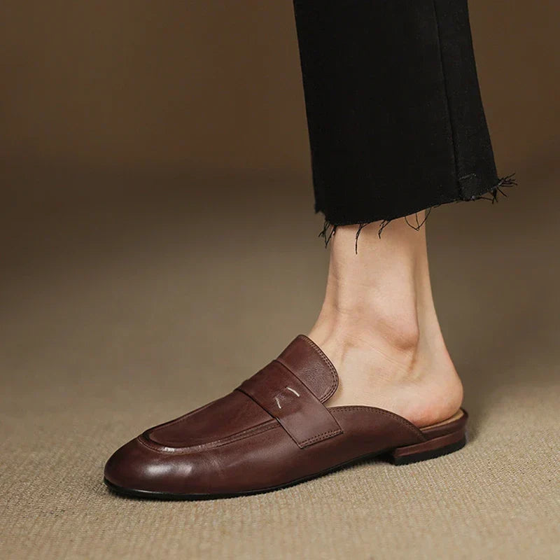 Square Toe Flat Penny Loafer Mules