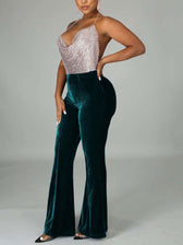 Velvet Velour Flared Bell Bottoms High Waist Pants