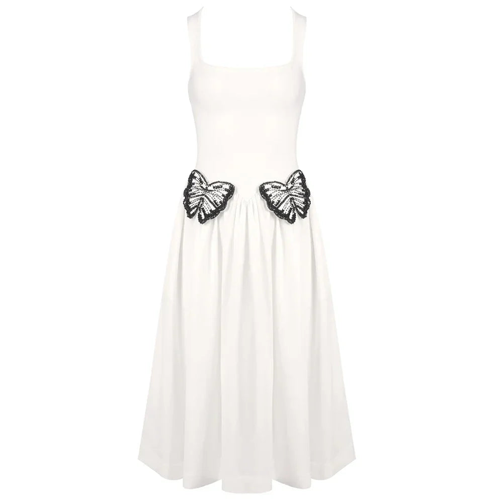 KALIA BUTTERFLY MIDI DRESS White