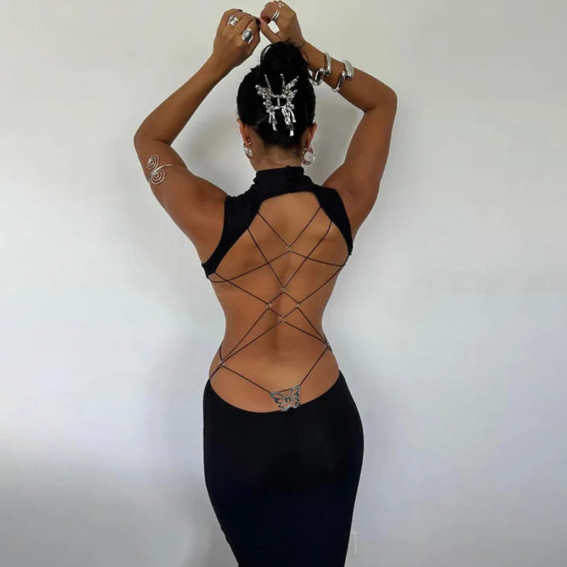 Butterfly Bandage Backless Maxi Dress 3