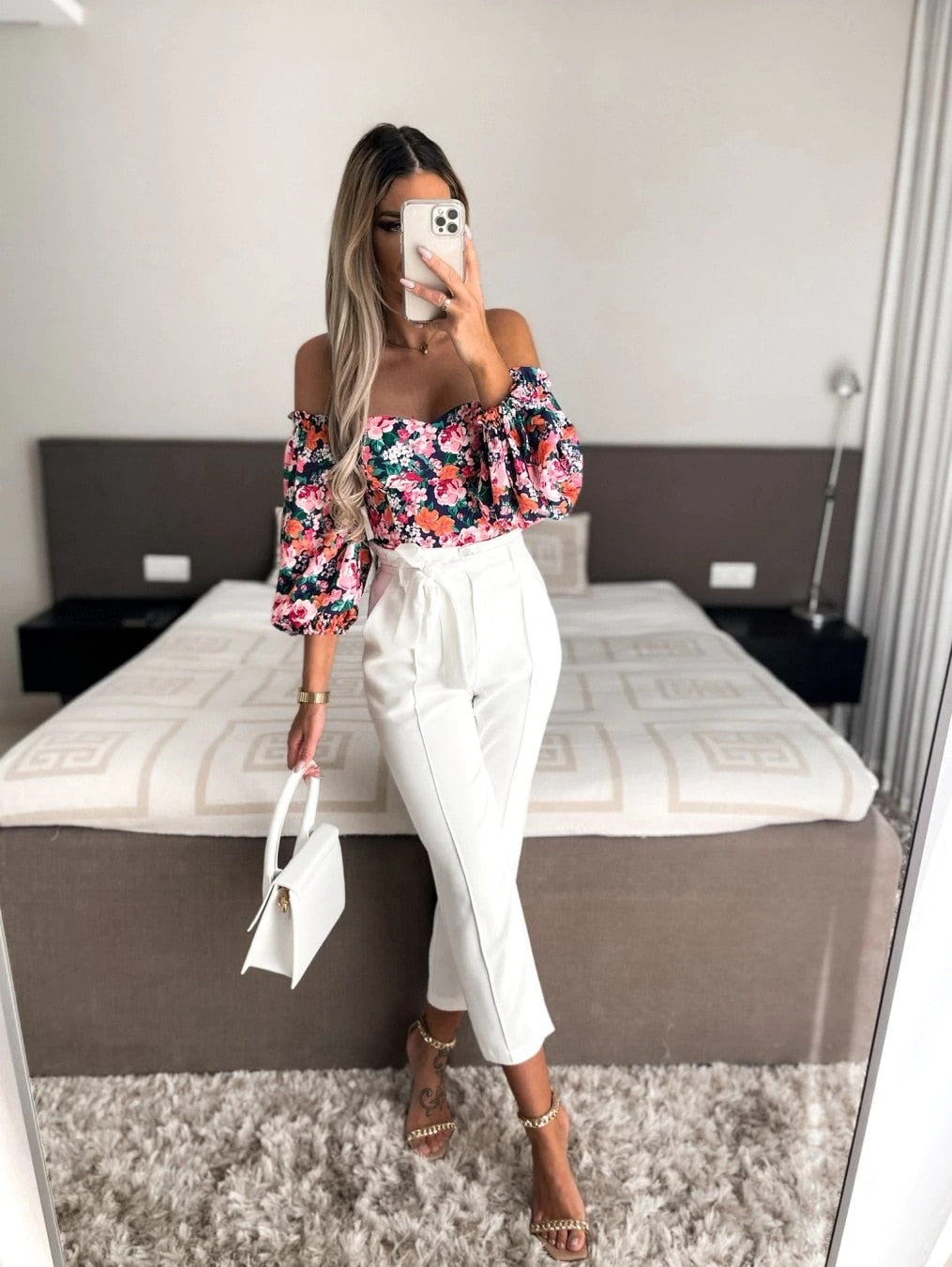 Women Top Summer Off Shoulder Floral Blouses Holiday Slash Neck Tops