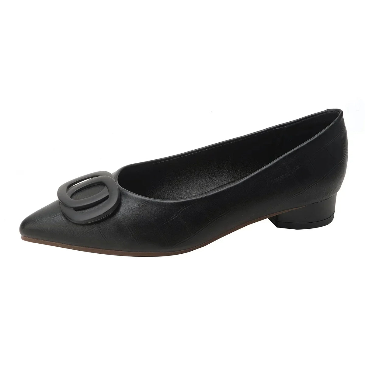 Pointed Toe Buckle Low Block Heel Pumps