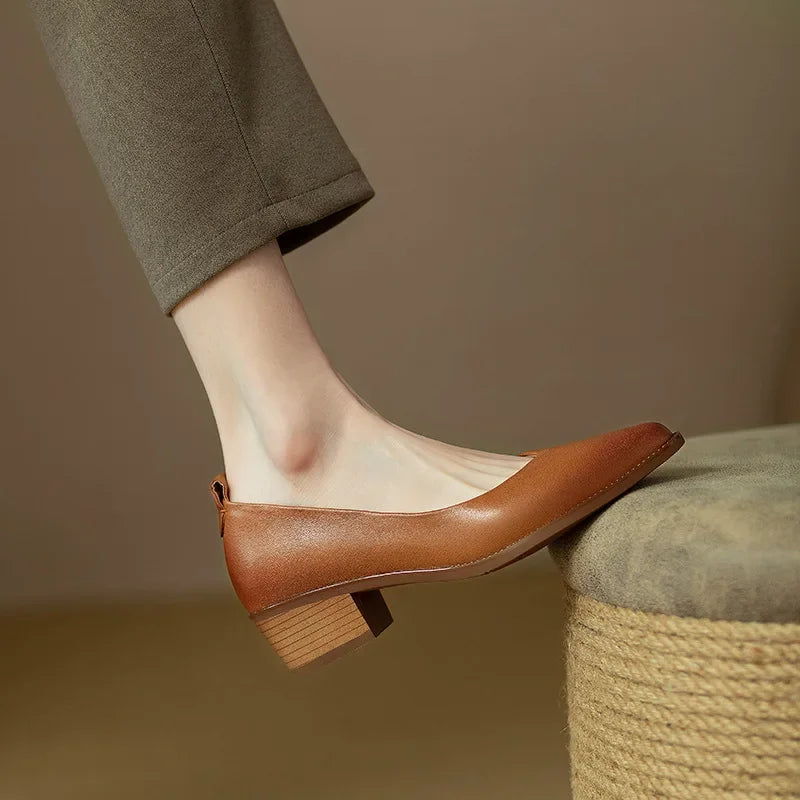 Pointed Toe Block Heel Slip On Pumps