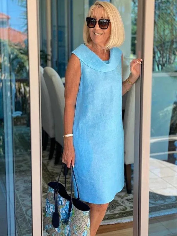 Cowl Neck Sleeveless Shift Midi Dress