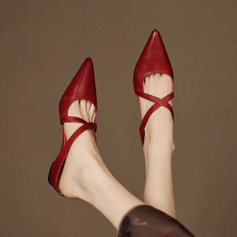 Pointed Toe Cross Strap Flats