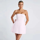 Pearl Bow Waist Wrap Backless Mini Dress 9