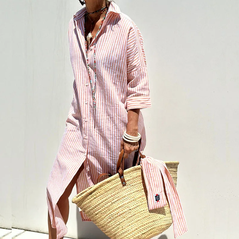 Flor Chic Striped Shirt Dress Evening Wear Edit