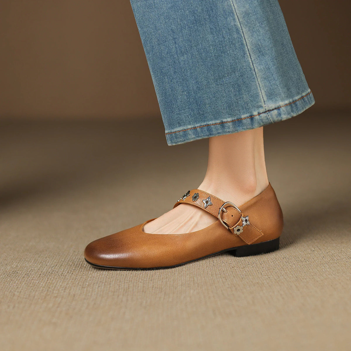Square Toe Buckle Strap Mary Jane Flats