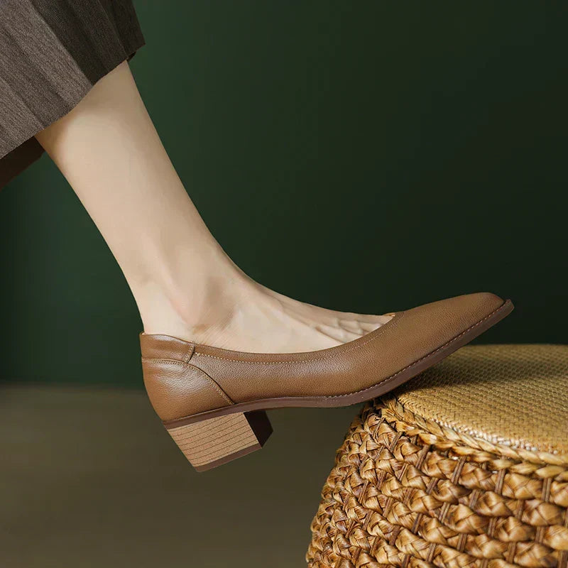 Pointed Toe Slip On Block Heel Pumps