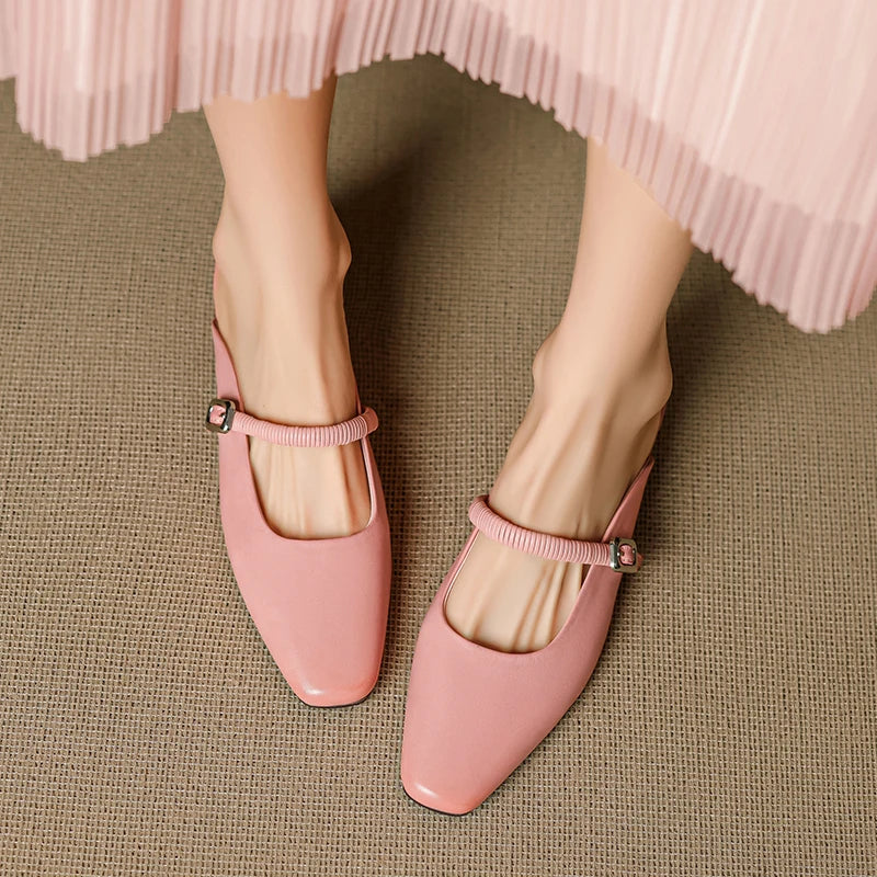 Square Toe Buckle Strap Block Heel Mary Jane Pumps