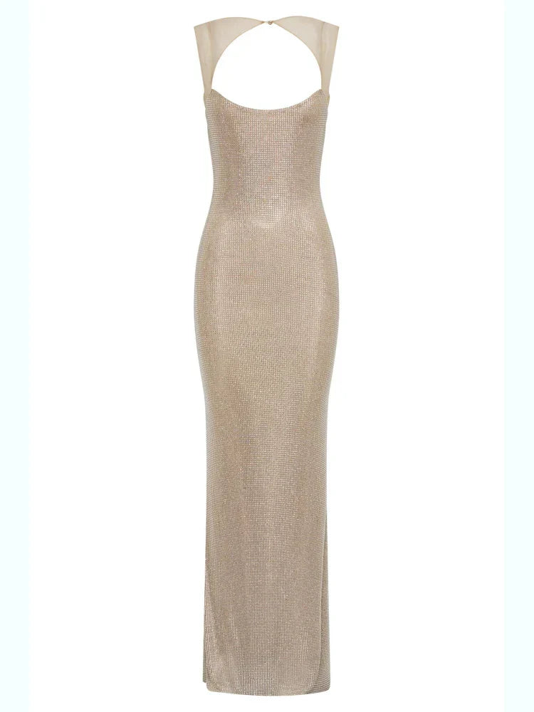 PAULA CRYSTAL MAXI DRESS Champagne
