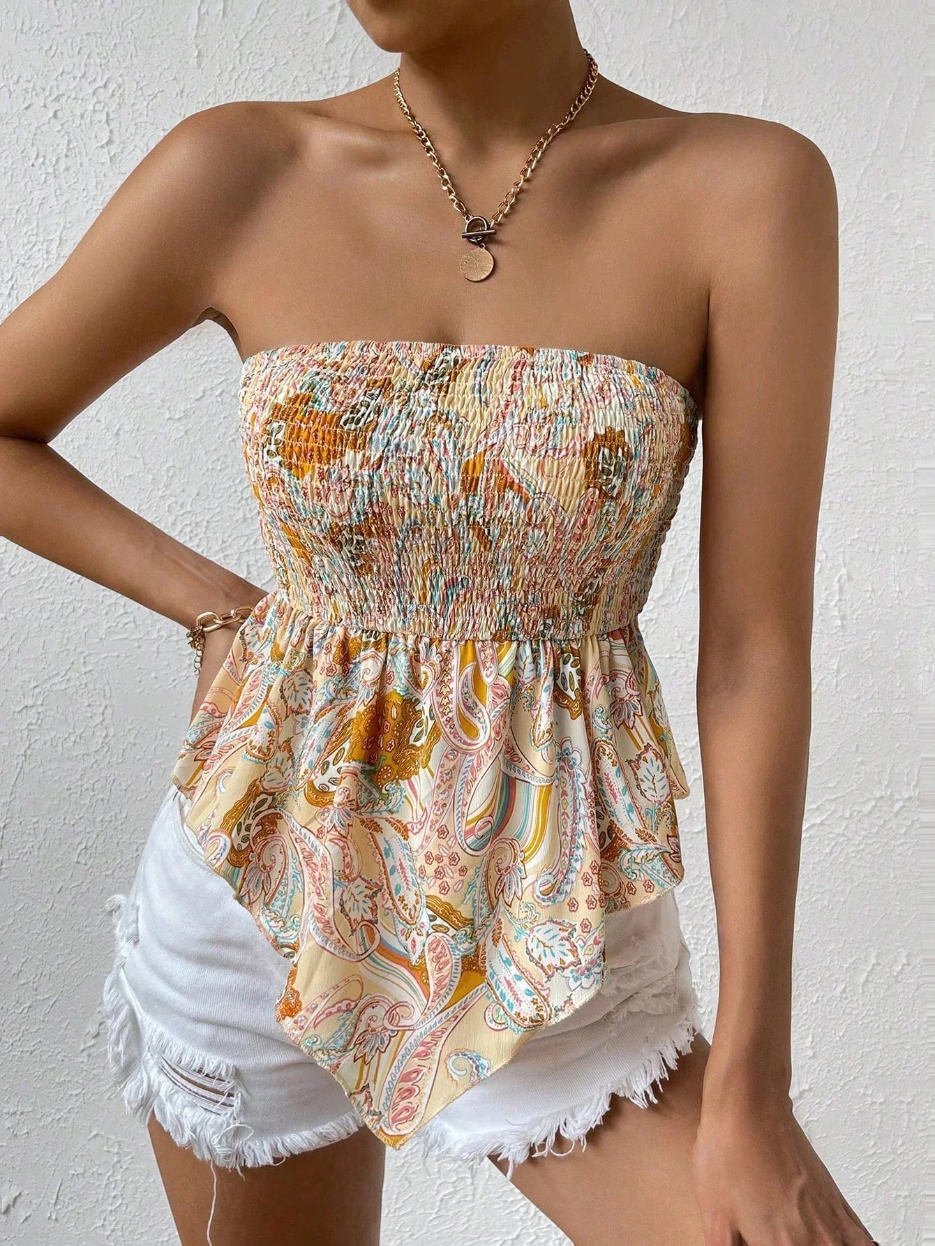 Irregular Hem Print Slim Fit Strapless