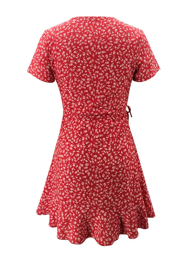 Julia Statement Floral Mini Dress with V Neck and a Line Design Boutique Collection