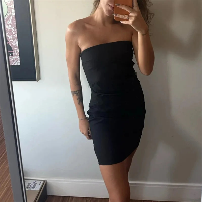 Off Shoulder Bodycon Blue Black White Silk Dress 2