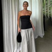 Black And White Charming Colorblock Tube Maxi Dress