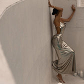 Charming Like Her Metallic Backless Maxi Dress 5
