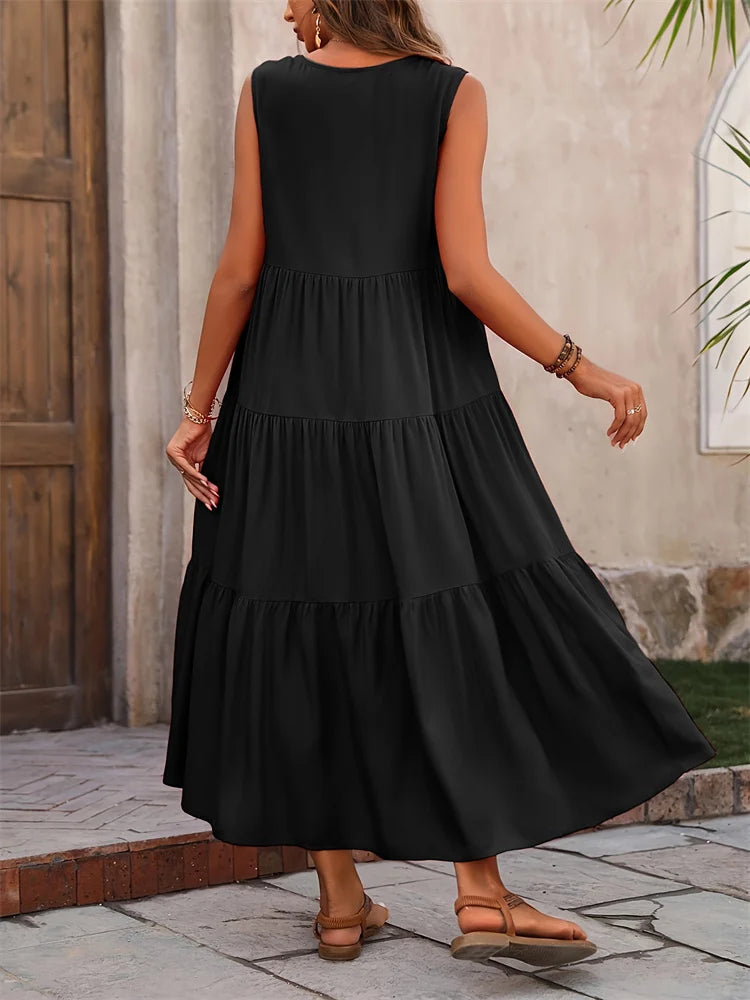 V-Neck Sleeveless Tiered Maxi Dress 11