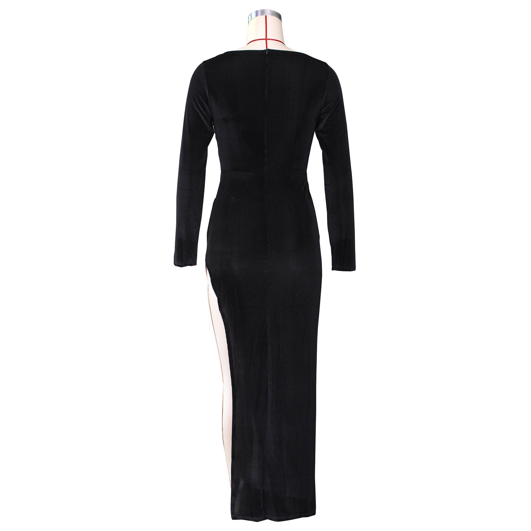 Refined Velvet High Waist Slit Maxi Dress Long Sleeve Evening Party Dress