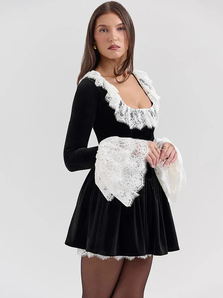 Frida Lace Flare Long Sleeve Sexy Mini Dress - View 3