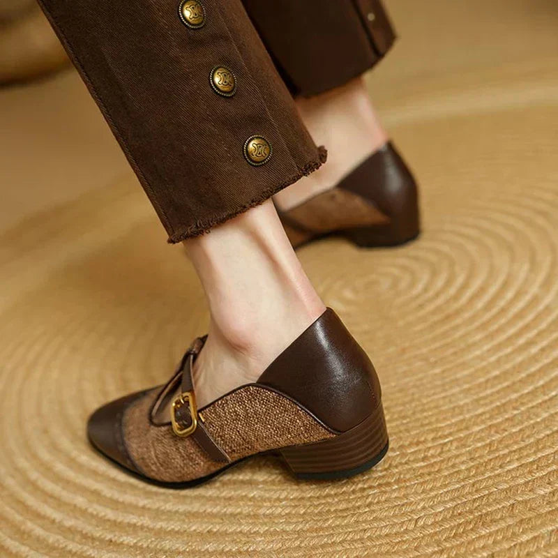 T-Strap Brogue Buckle Low Heel Mary Jane Shoes