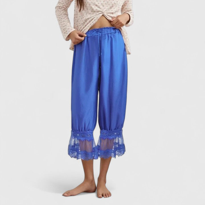 Drawstring Lace Trim Hem Wide Leg Pants