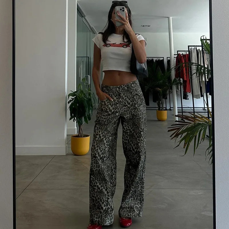 Leopard Print Stylish Straight Trousers