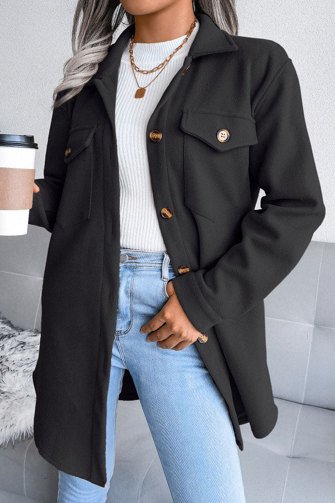 Turn Down Collar Lace Up Wool Coat