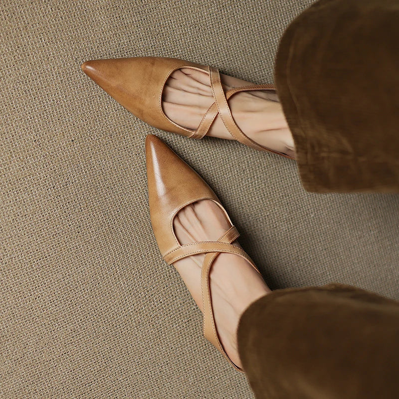 Pointed Toe Cross Strap Flats