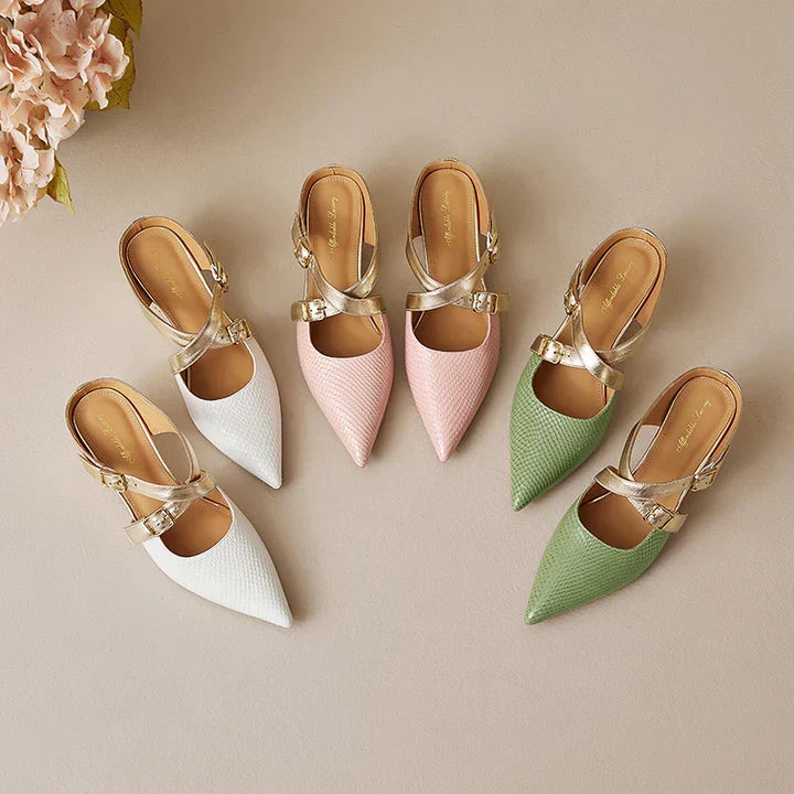 Pointed Toe Cross Ankle Strap Buckle Slingback Heels