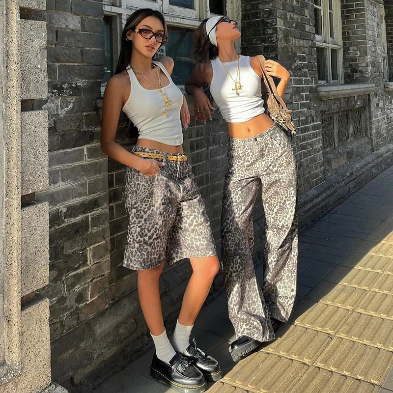 Leopard Print Low Waist Wide Leg Baggy Jeans 6