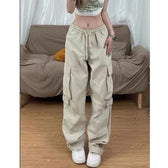 Jeans Leg High Pants Vintage Waist Wide Cargo Straight White Y2K Denim American Baggy Trouser