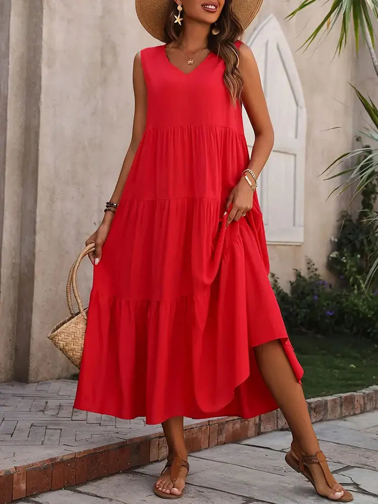 V-Neck Sleeveless Tiered Maxi Dress 9