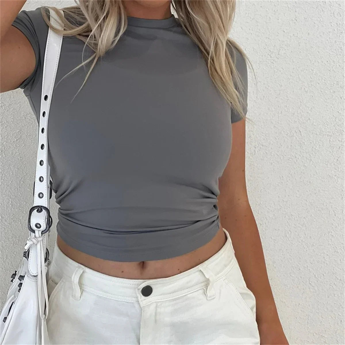 Solid Casual Slim Crop Tshirt